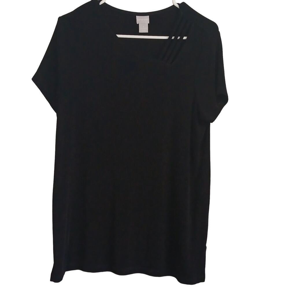 EUC Chico's Black Short Sleeve Top Size 12 or Medium (Chico's 1)